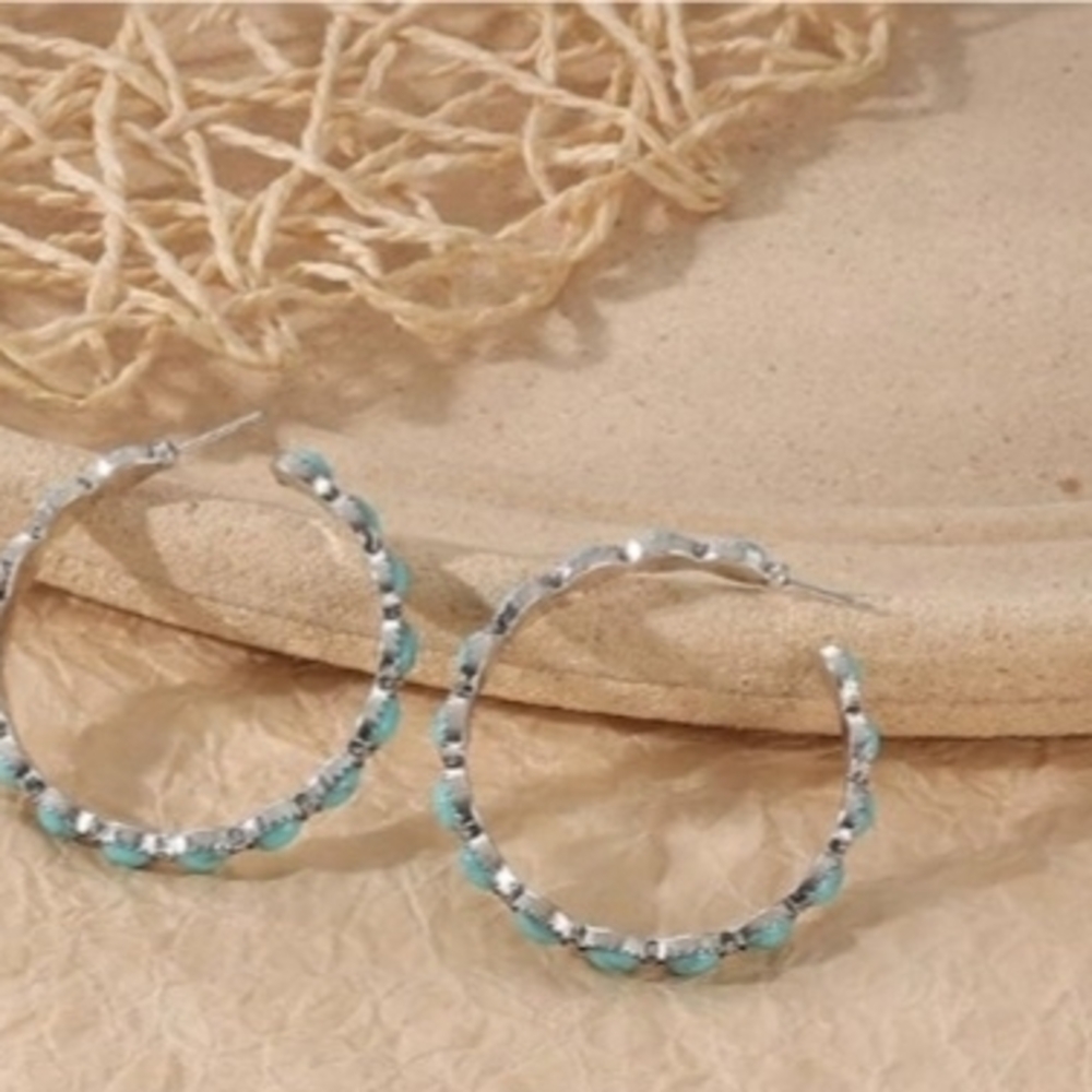 Elegant Silver and Turquoise Hoop Earrings